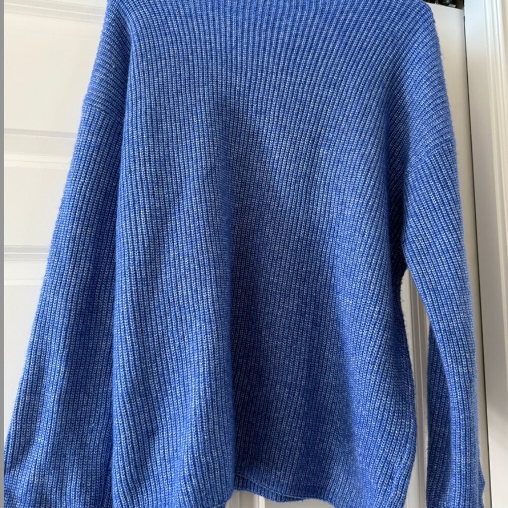 LOFT Blue Ribbed Mock Neck Sweater XL Cozy Knit Pullover - Picture 3 of 4